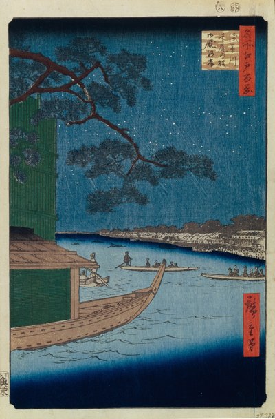 Il pino del successo e Oumayagashi sul fiume Asakusa, Cento famosi vedute di Edo da Utagawa Hiroshige