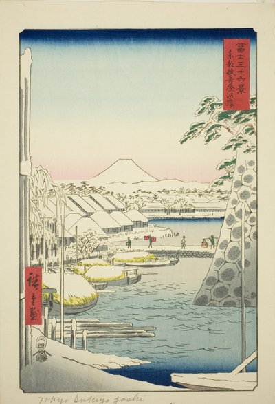 La riva del fiume a Sukiya nella Capitale Orientale (Toto Sukiyagashi), dalla serie "Trentasei vedute del Monte Fuji (Fuji sanjurokkei)" da Utagawa Hiroshige