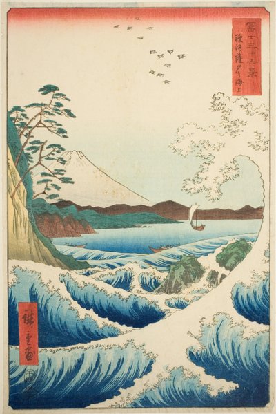 Il mare al largo di Satta nella provincia di Suruga (Suruga Satta no kaijo), dalla serie "Trentasei vedute del Monte Fuji (Fuji sanjurokkei)" da Utagawa Hiroshige