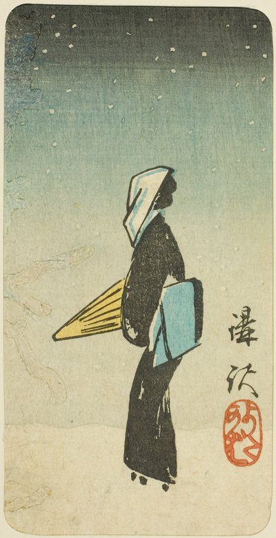 La Prostituta Scena dalla commedia Koshaku (Koshaku yotakaba), sezione di un foglio dalla serie "Riflessioni di Drammi in Ritagli (Harimaze joruri kagami)" da Utagawa Hiroshige