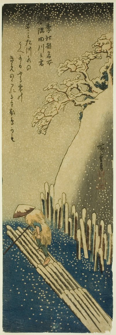 Il Fiume Sumida nella Neve Invernale, dalla serie "Luoghi Famosi di Edo nelle Quattro Stagioni" da Utagawa Hiroshige
