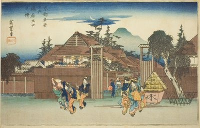 Il salice alla porta del quartiere di piacere di Shimabara (Shimabara deguchi no yanagi), dalla serie "Vedute famose di Kyoto (Kyoto meisho no uchi)" da Utagawa Hiroshige