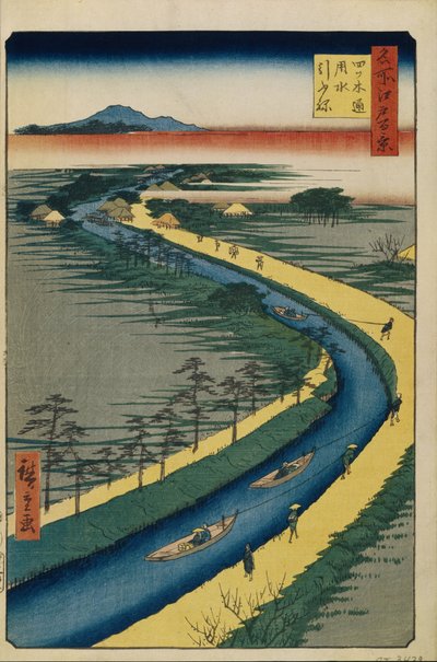 Rimorchiatori sul canale Yotsugi dori Cento famosi panorami di Edo da Utagawa Hiroshige