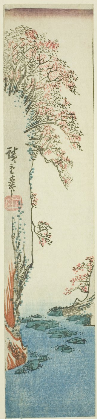 Alberi su una scogliera sopra un fiume da Utagawa Hiroshige