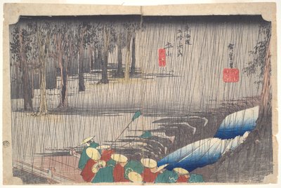 Pioggia primaverile a Tsuchiyama: Cinquantatré stazioni del Tokaido da Utagawa Hiroshige