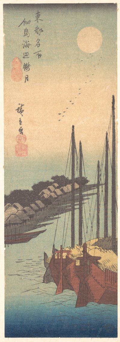 Tsukudajima Kaihin Rōgetsu da Utagawa Hiroshige