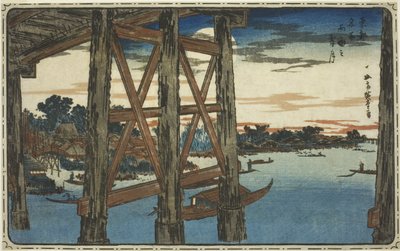 Luna al Crepuscolo sul Ponte Ryogoku, dalla serie "Vedute Famose della Capitale Orientale" da Utagawa Hiroshige