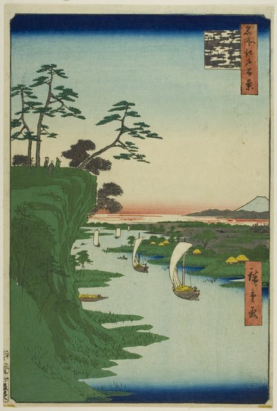 Veduta di Konodai e del fiume Tone (Konodai Tonegawa fukei), dalla serie "Cento vedute famose di Edo (Meisho Edo hyakkei)". da Utagawa Hiroshige