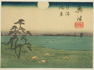 Veduta di Shiohama e Kiyomigaseki in Okitsu, sezione del foglio n. 4 dalla serie "Immagini ritagliate della strada Tokaido" da Utagawa Hiroshige