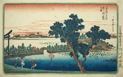 Veduta dello stagno di loto a Shinobugaoka, dalla serie "Vedute famose della capitale orientale" da Utagawa Hiroshige