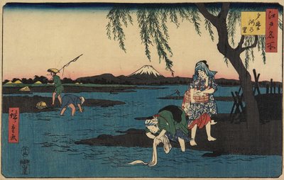 Villaggio sul fiume Tamagawa, marzo 1858 da Utagawa Hiroshige