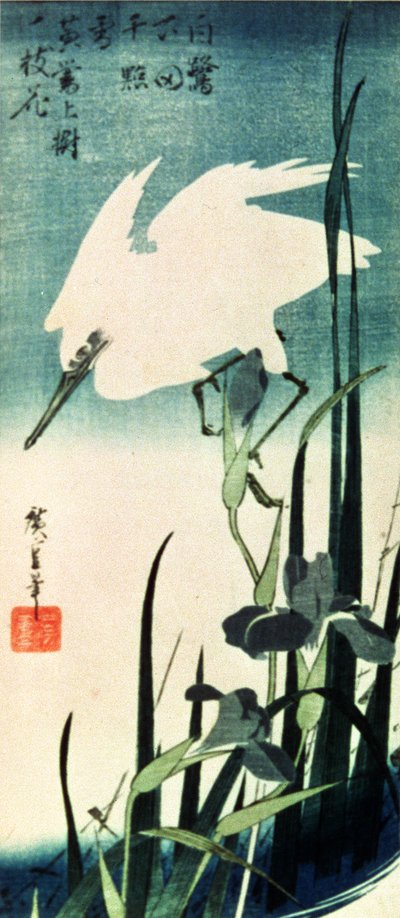 Airone bianco e iris da Utagawa Hiroshige