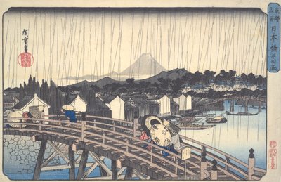 Pioggia bianca sul ponte Nihon, dalla serie Luoghi famosi della capitale orientale da Utagawa Hiroshige