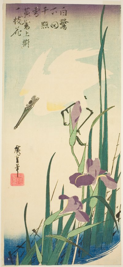Airone bianco e iris da Utagawa Hiroshige