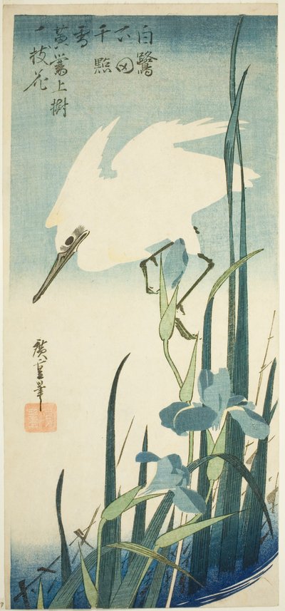 Airone bianco e iris da Utagawa Hiroshige