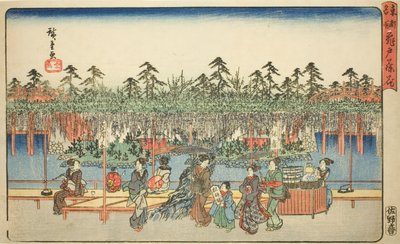 Glicine a Kameido (Kameido Tenjin fuji hana), dalla serie "Luoghi famosi nella capitale orientale (Toto meisho)" da Utagawa Hiroshige
