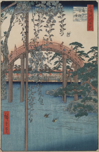 Glicine al Santuario Kameido Tenjin dalla serie Cento vedute famose di Edo da Utagawa Hiroshige