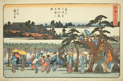 Glicine in piena fioritura nei pressi del Santuario Kameido Tenmangu, dalla serie "Nuovi luoghi famosi di Edo" da Utagawa Hiroshige