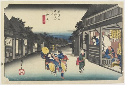 Donne che sollecitano viaggiatori, Goyu, c. 1833 da Utagawa Hiroshige
