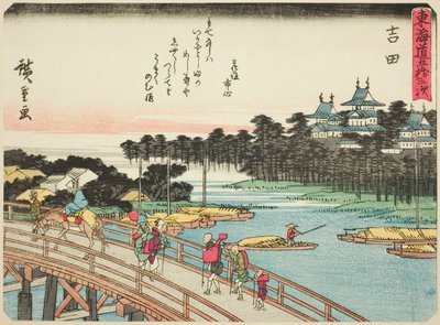 Yoshida, dalla serie "Le cinquantatré stazioni del Tokaido (Tokaido gojusan tsugi)," conosciuta anche come il Tokaido con poesia (Kyoka iri Tokaido) da Utagawa Hiroshige