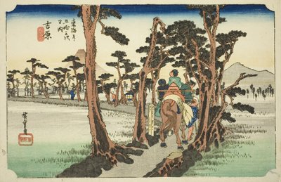 Yoshiwara: Monte Fuji a sinistra, dalla serie "Le cinquantatré stazioni della strada Tokaido" da Utagawa Hiroshige