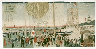 Marina giapponese che testa una mongolfiera a Tsukiji da Utagawa Hiroshige III