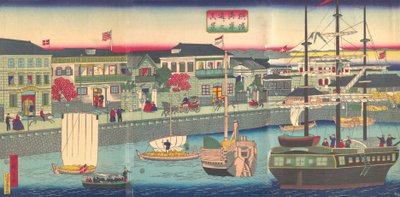Vista del lungomare di Yokohama, 5° mese, 1870 da Utagawa Hiroshige III