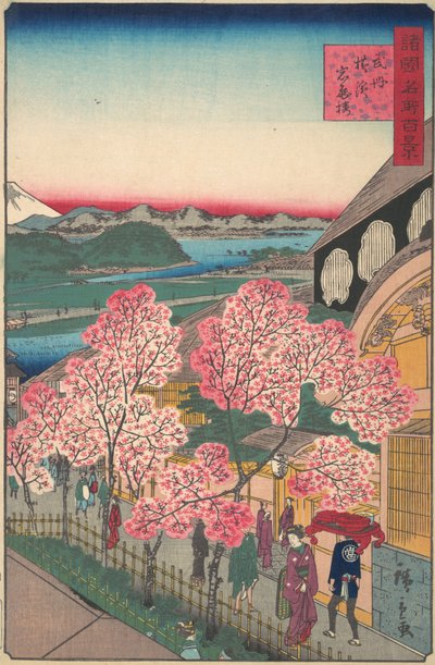 Ingresso alla casa da tè Gankiro nel distretto di Miyozaki, Yokohama, Bushu da Utagawa Hiroshige II