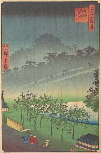 Vista serale di Kiribata sotto la pioggia ad Akasaka da Utagawa Hiroshige II
