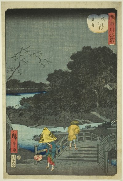 Pioggia notturna al ponte Makura (Makurabashi yau), dalla serie "Otto vedute del fiume Sumida (Sumidagawa hakkei)" da Utagawa Hiroshige II