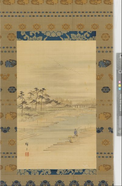 Paesaggio fluviale: depositi di legname e zattere, metà XIX secolo da Utagawa Hiroshige II