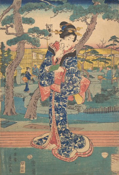 Giovane ragazza alla casa da tè in Iriya, metà XIX secolo da Utagawa Hiroshige II