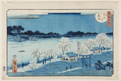 Argine di Mimeguri sul fiume Sumida (Sumidagawa Mimeguri tsutsumi) da Utagawa II Hiroshige
