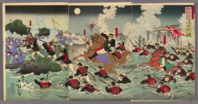 Combattimenti feroci al passaggio di Anseong in Corea (Chosen Anjo watashi no gekisen no zu) da Utagawa Kokunimasa