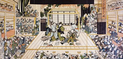 Spettacolo teatrale Kabuki a Edo, stampa d