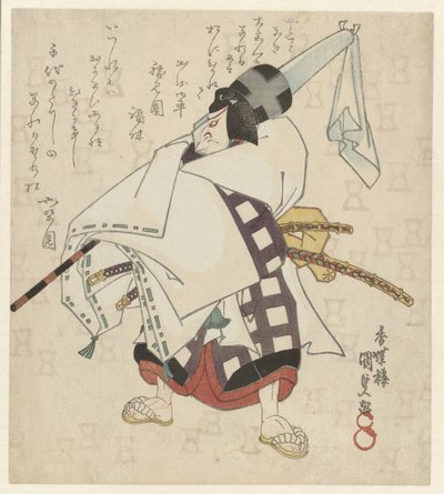 Uomo con un parasole avvolto sulla spalla da Utagawa Kunisada (I)
