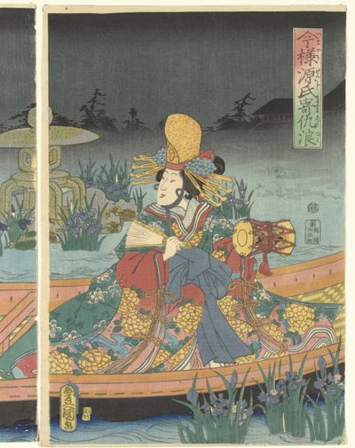 Onde nemiche si avvicinano al moderno principe Genji da Utagawa Kunisada (I)