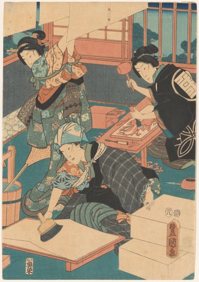 Donne che fanno stampe (parte centrale) da Utagawa Kunisada (I)
