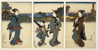 Cortigiane a passeggio presso il mare da Utagawa Kunisada