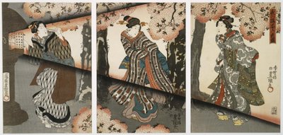 Scena notturna con ragazze e lanterne da Utagawa Kunisada