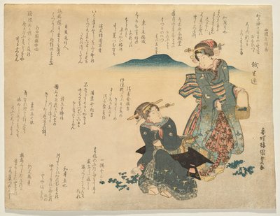 Due donne che raccolgono le sette erbe tradizionali per il nuovo anno da Utagawa Kunisada