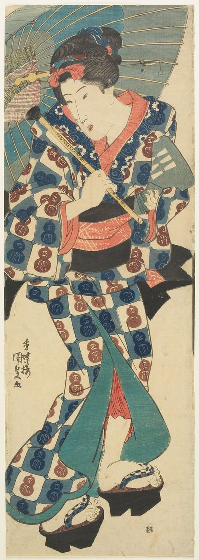 Junges Mädchen mit Regenschirm da Utagawa Kunisada