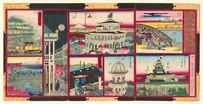 Otto vedute moderne di luoghi famosi a Tokyo del Grande Giappone (Dai Nippon Tokyo kaika meisho hakkei no zu) da Utagawa Kunisada II