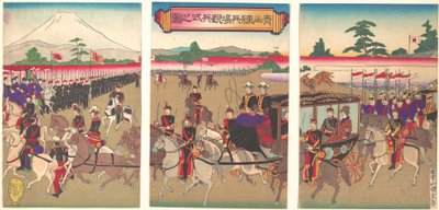 Vista di una Parata di Revisione Militare ad Aoyama da Utagawa Kunisada II