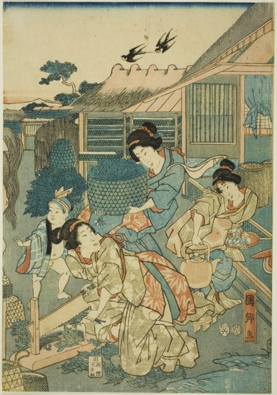 Grande prosperità nella fattoria della seta (Kaikoya Daihanjono Zu) da Utagawa Kunisato