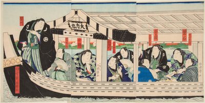 Il lottatore di sumo Dairiki Maru su una barca con amici da Utagawa Kuniteru