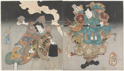 (Guerriero e donna con maschera di scimmia), c. 1843-1847 da Utagawa Kuniyoshi