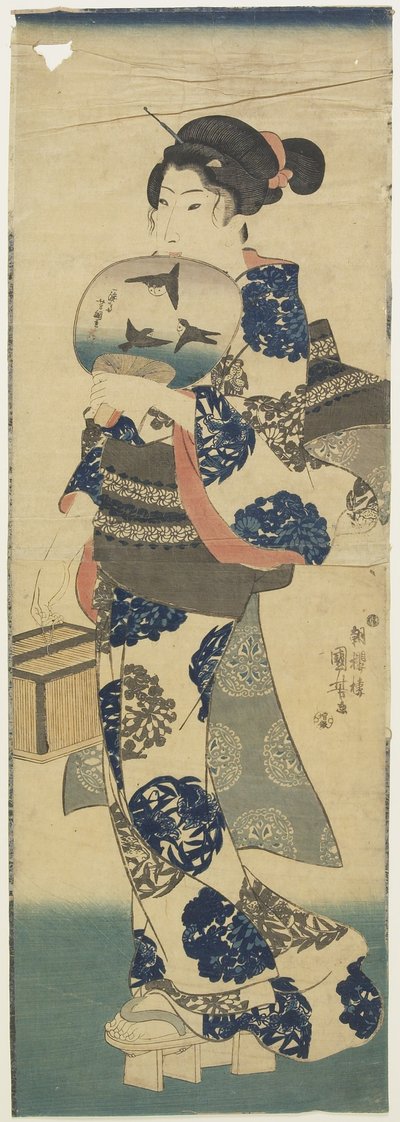 (Donna con ventaglio e gabbia per grilli), 1843-1847 da Utagawa Kuniyoshi