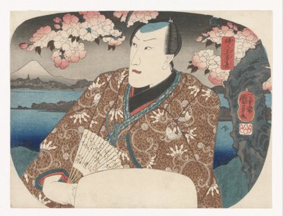 Attore con ventaglio sotto i fiori di ciliegio da Utagawa Kuniyoshi