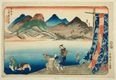 Akasaka, Fujikawa, Okazaki, Chiryu e Narumi, dalla serie "Luoghi Famosi sulle Cinquantatré Stazioni del Tokaido, Cinque Stazioni" da Utagawa Kuniyoshi